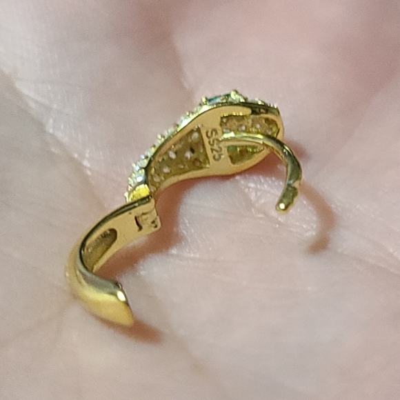 🐍Serpent Snake Hoop Stacking 925 Sterling Silver Yellow Gold Green Zircon Pave - Picture 16 of 16